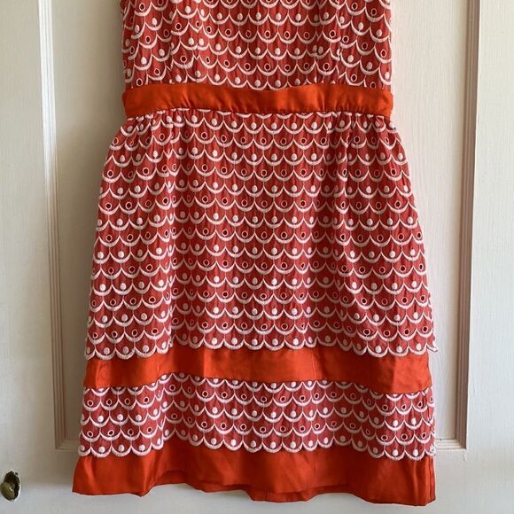 Anthropologie Leifsdottir Dress Sweet Tangelo Orange White Tiered Dress Size 2 - Picture 6 of 12